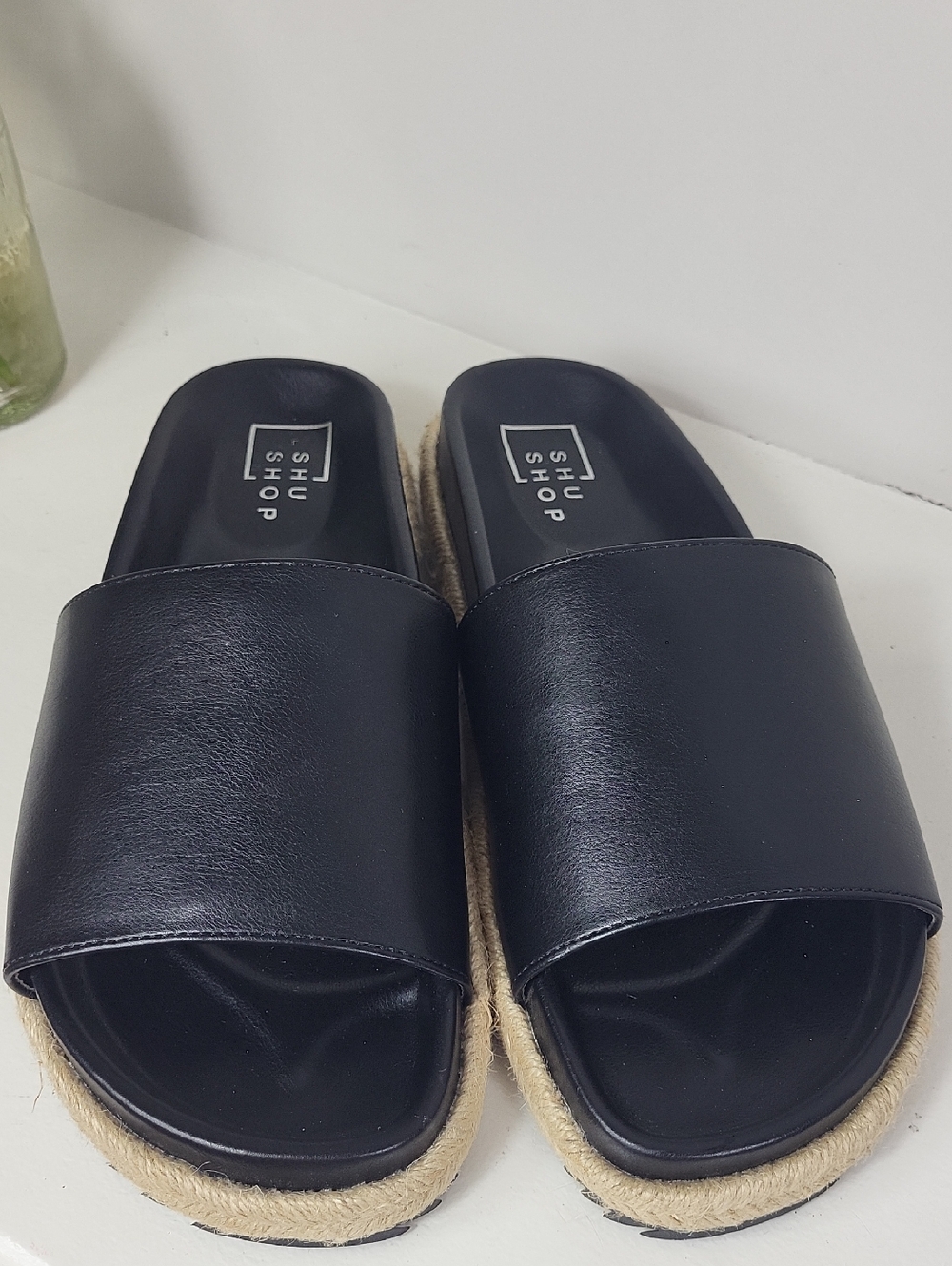 SHU SHOP Black Slide Espadrille Sandals. Size 8,5